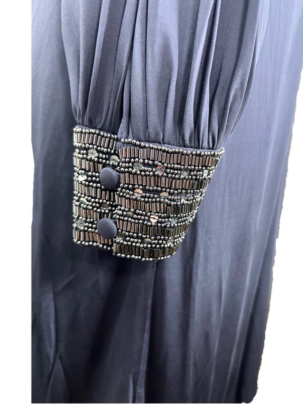 Aidan Mattox Navy Beaded Shoulder Long Sleeve Gown Mother of Bride Size 12 - Picture 5 of 10